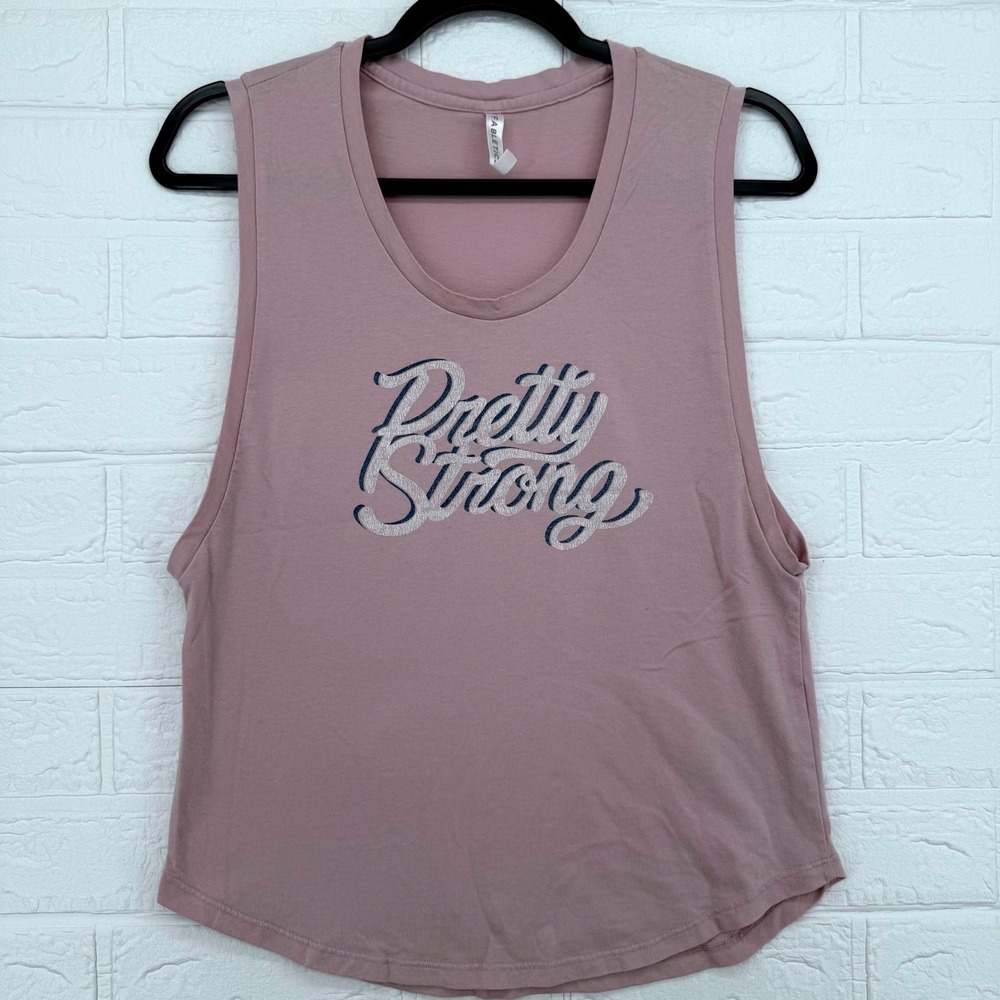 Fabletics Muscle Tank Womens S Mauve Pretty Strong Graphic Sleeveless Top